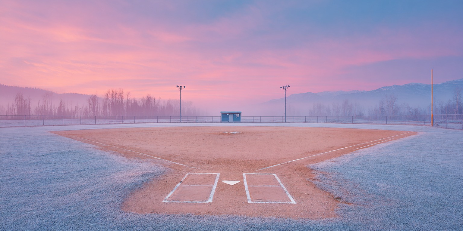 Frosty softball field at sunrise